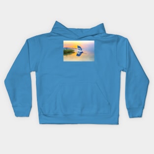 Great Blue Heron at Sunset Kids Hoodie